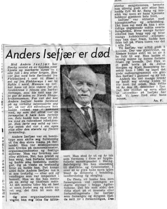 Anders Isefjær nekrolog